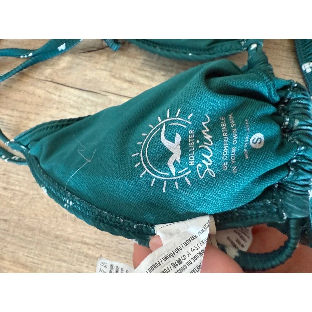 Hollister Swim Teal Floral Ribbed Triangle Bikini Set High Cut V Front Small